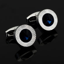 Silver Round Blue Crystal Cufflinks Men