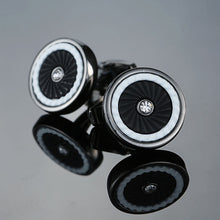 Silver Round Blue Crystal Cufflinks Men