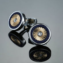 Silver Round Blue Crystal Cufflinks Men