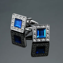 Silver Round Blue Crystal Cufflinks Men