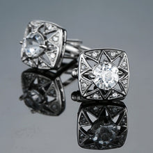 Silver Round Blue Crystal Cufflinks Men