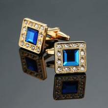 Silver Round Blue Crystal Cufflinks Men